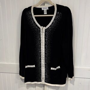 C.D. Daniel’s Black & White, front zip, blingy Sweater size 1X
